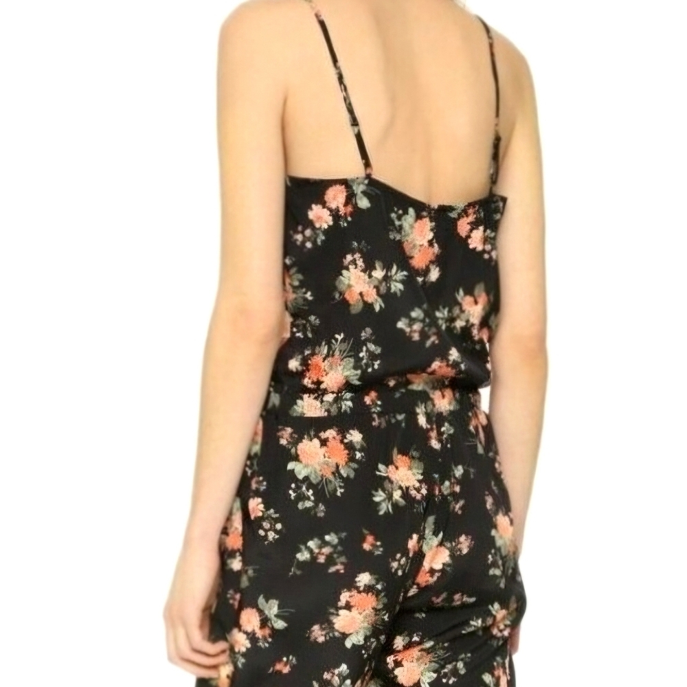 Black Floral Satin Jumpsuit M Medium Sleeveless Jogger Pant Women's Romper - Picture 5 of 14